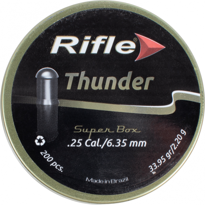 Пуля пневматическая RIFLE FIELD SERIES THUNDER 6,35мм, 2,20гр. (200 шт.) 00232076 Пуля пневматическая RIFLE FIELD SERIES THUNDER 6,35мм, 2,20гр. (200 шт.) 00232076
